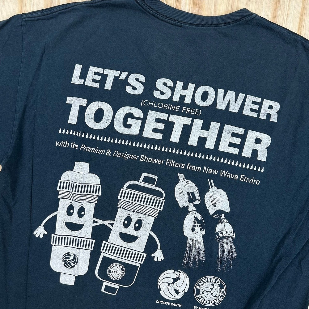 Vintage Humor Men's Save Water Shower Together Graphic T-Shirt Black Size Large